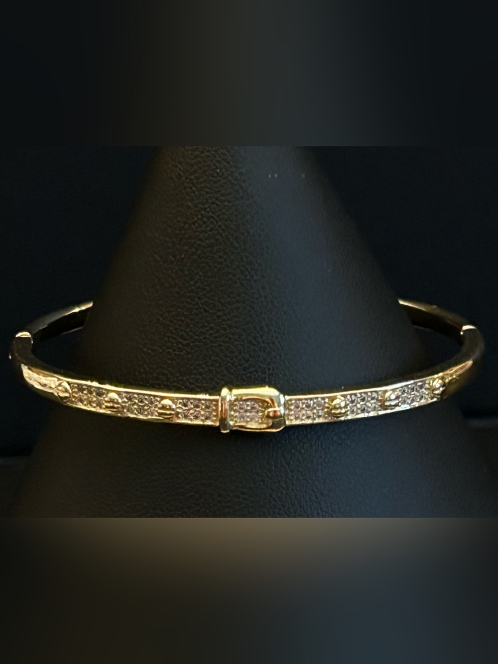 Golden Buckle Crystal-Accented Hinged Bangle Bracelet for Women